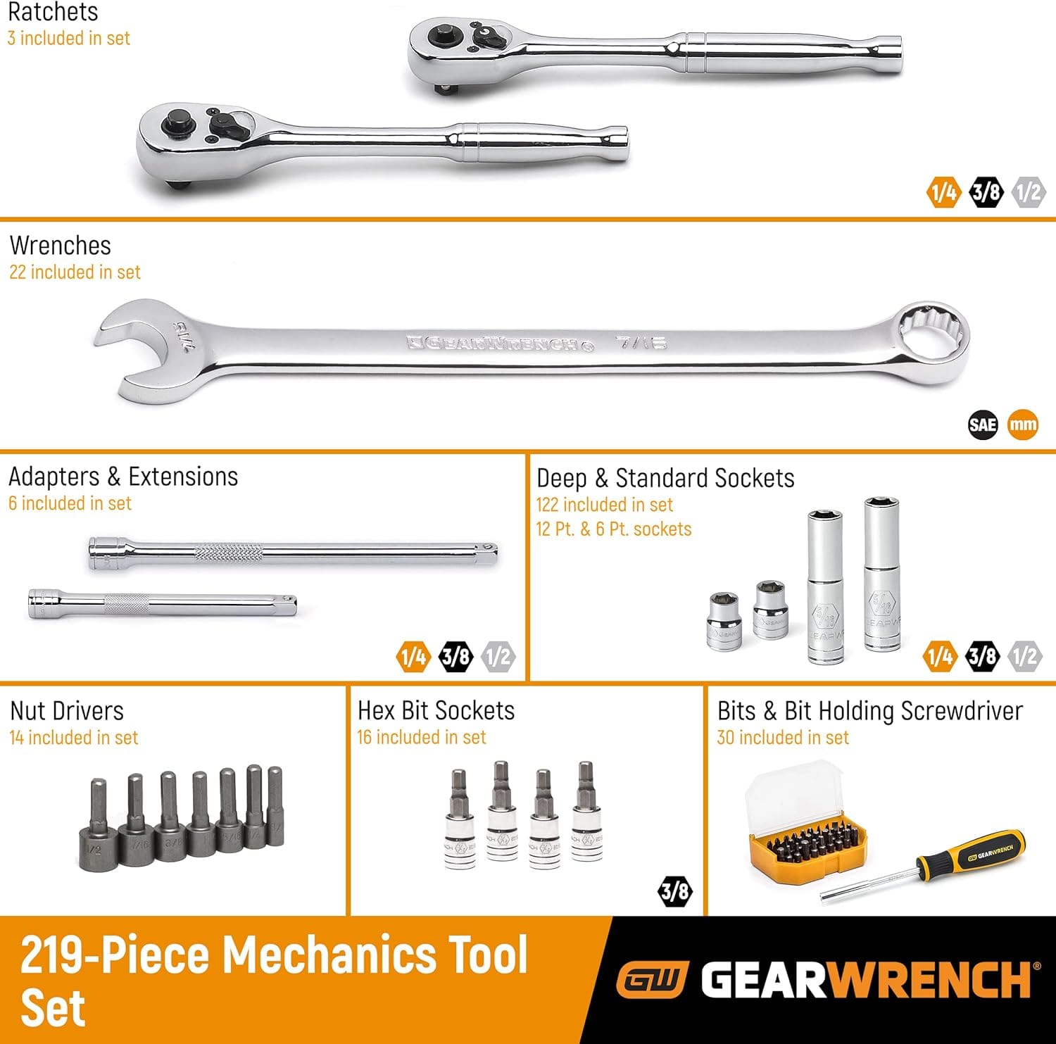 GEARWRENCH 219 Pc Mechanics Tool Set